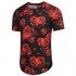 COOFANDY Mens Hipster Hip Hop Ripped Round Hemline Rose Floral T-Shirt Longline Curve Pattern Print T Shirt