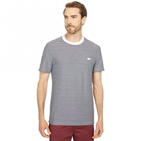 Lacoste Men's Short Sleeve Crewneck Fine Stripe Linen Blend T-Shirt
