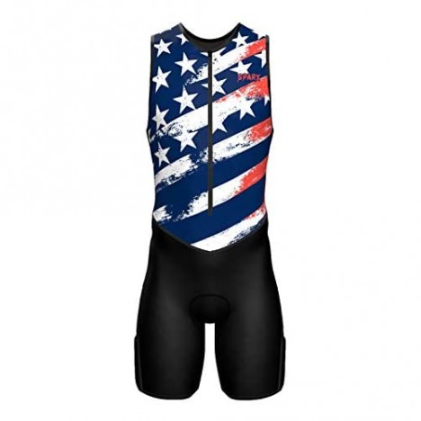 Sparx X Triathlon Suit Men Racing Tri Cycling Skin Suit Bike Swim Run (US Flag S) Black