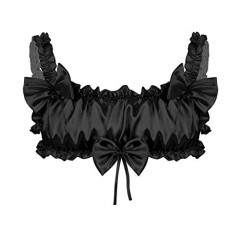 inlzdz Men's Sissy Lingerie Frilly Satin Ruffled Backless Wire-Free Unlined Bra Top Whisper Bralette