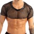 Mufeng Men's Fishnet See Through Half Muscle Crop Tops Short Sleeve Half T-Shirt