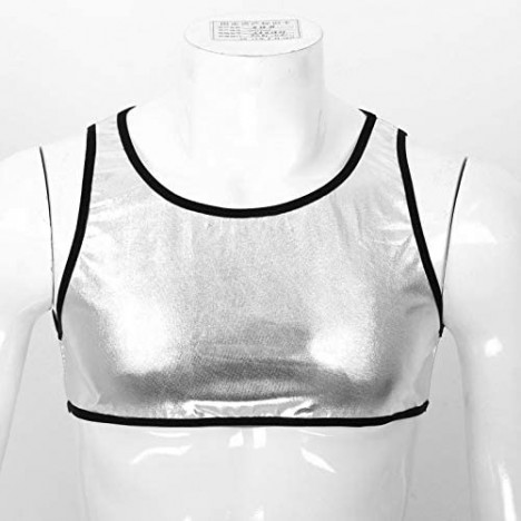 QinCiao Mens PVC Leather Wetlook Sleeveless Muscle Half Vest T-Shirt Clubwear Crop Tank Top