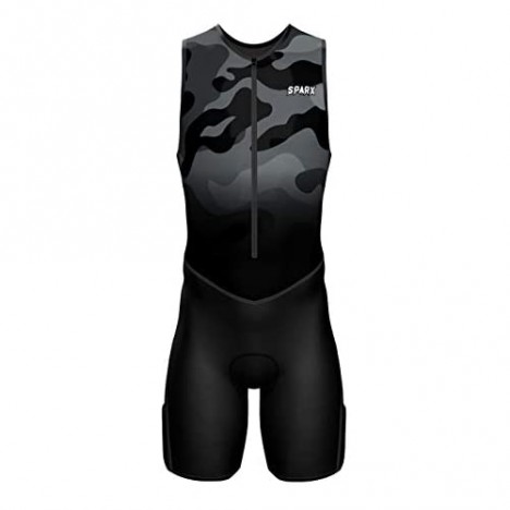 Sparx X Triathlon Suit Men Racing Tri Cycling Skin Suit Bike Swim Run (Black Camo 2XL)