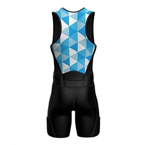 Sparx X Triathlon Suit Men Racing Tri Cycling Skin Suit Bike Swim Run (Blue Polygon 2XL)