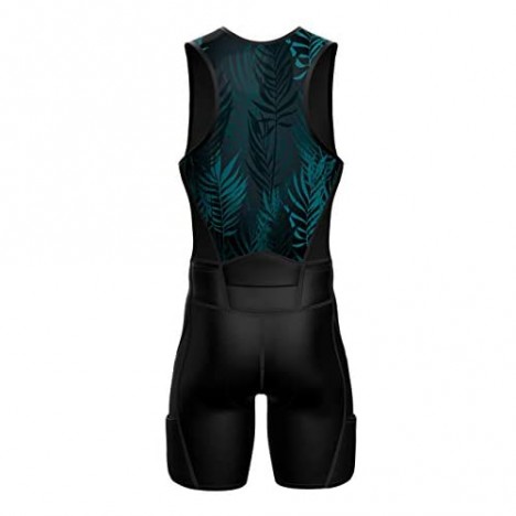 Sparx X Triathlon Suit Men Racing Tri Cycling Skin Suit Bike Swim Run (Dark Leafs L) Green
