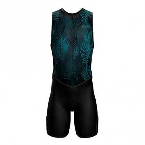 Sparx X Triathlon Suit Men Racing Tri Cycling Skin Suit Bike Swim Run (Dark Leafs S) Green