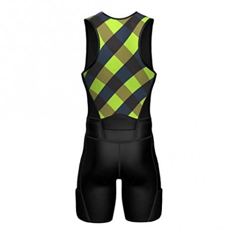 Sparx X Triathlon Suit Men Racing Tri Cycling Skin Suit Bike Swim Run (Green Checks 2XL)