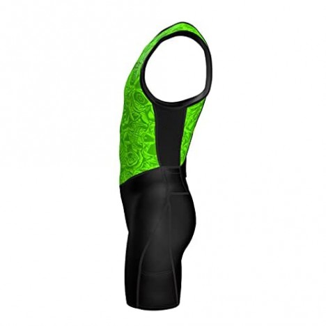 Sparx X Triathlon Suit Men Racing Tri Cycling Skin Suit Bike Swim Run (Green Skulls 2XL)