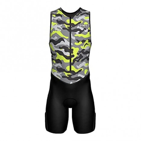 Sparx X Triathlon Suit Men Racing Tri Cycling Skin Suit Bike Swim Run (Neon Camo L)