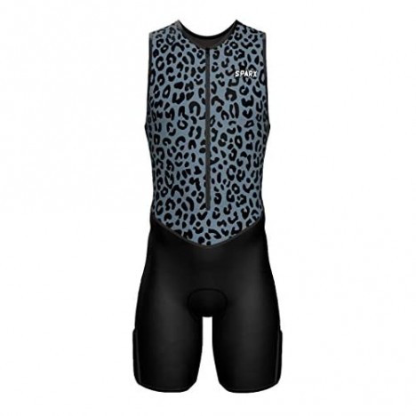 Sparx X Triathlon Suit Men Racing Tri Cycling Skin Suit Bike Swim Run (Silver Leopard S)