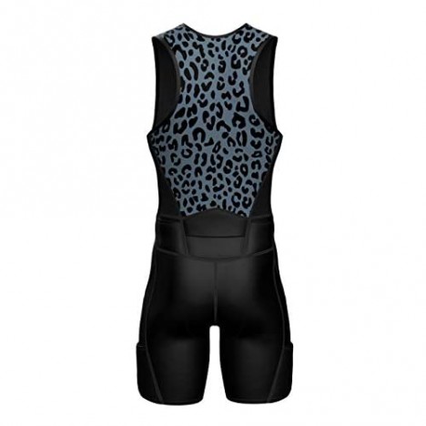 Sparx X Triathlon Suit Men Racing Tri Cycling Skin Suit Bike Swim Run (Silver Leopard S)