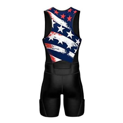 Sparx X Triathlon Suit Men Racing Tri Cycling Skin Suit Bike Swim Run (US Flag 2XL) Black