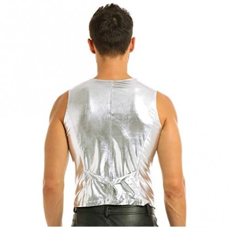 TiaoBug Men's Patent Leather Sleeveless Metallic Clubwear Nightclub Suit Vest