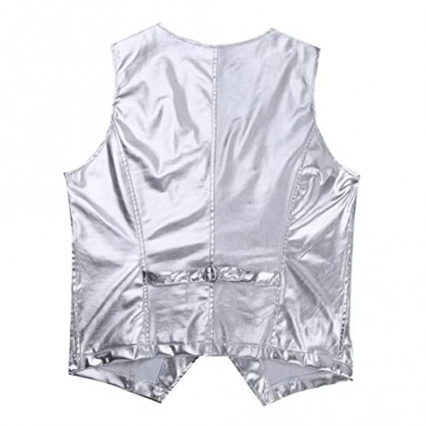 TiaoBug Men's Patent Leather Sleeveless Metallic Clubwear Nightclub Suit Vest