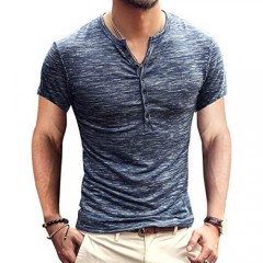 BABEIYXM Men's Fashion Casual Henry T-Shirt Short/Long Sleeve Upgraded Models Slim Basic Simple Version