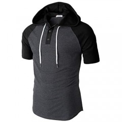 H2H Men's Casual Slim Fit Hooded T-Shirts Short Sleeve Solid Color Pullover Top