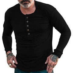 Haloumoning Mens Casual Slim Fit Long Sleeve Henley Shirts Basic Buttons Cotton T-Shirts