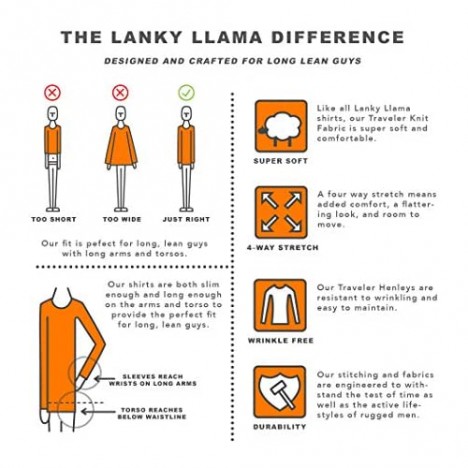 Lanky Llama Traveler Long Sleeve Henley | Fit for Slim & Tall Slim Men