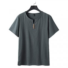 LBL Men's Short Sleeve Linen Cotton Shirts Casual Summer Beach Sweatshirt