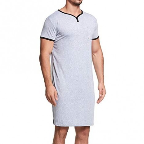 Lu's Chic Men's Nightshirt Short Sleeve Nightgown Henley Sleep Gowns Nightwear for Sleeping