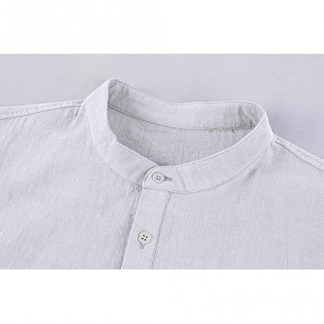 Makkrom Men's Linen Henley Shirt Deep V Neck Long Sleeve Hippie Casual Beach Yoga Cotton T Shirts