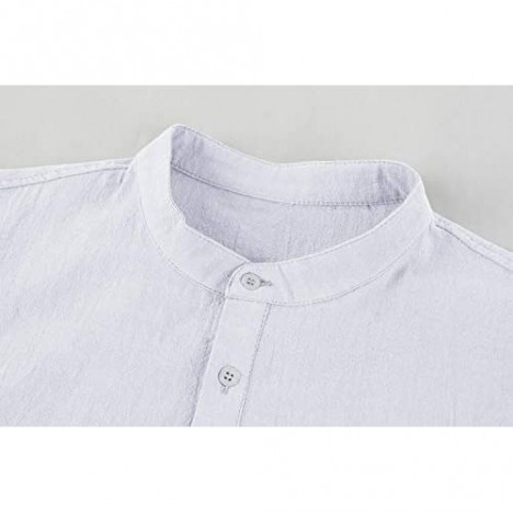 Mens Henley 3/4 Sleeve Shirts Linen Cotton Button Pullover Curved T-Shirt Lightweight Casual Beach Yoga Tees