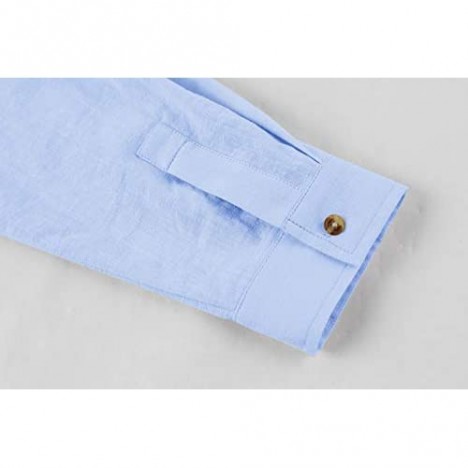 Mens Linen Henley Shirt Causual Long Sleeve Cotton T-Shirt Loose Fit Lightweight Beach Yoga Tops