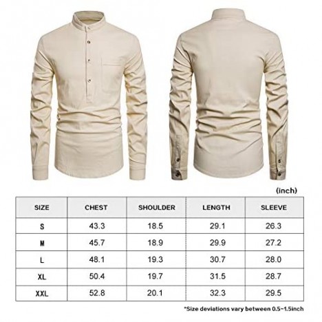 Men's Long Sleeve Henley Neck Shirts Relaxed-Fit Casual Linen Shirt