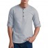 Mens Stylish Roll Up Sleeve Crew Neck Henley Shirts Casual Vintage Button-Down Tops