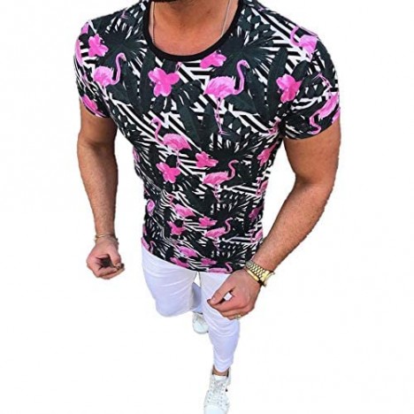 Pukemark Men's Summer Casual Slim Fit Short Sleeve Crew Neck Floral Graphic Hawaiian Tee T-Shirt Tops