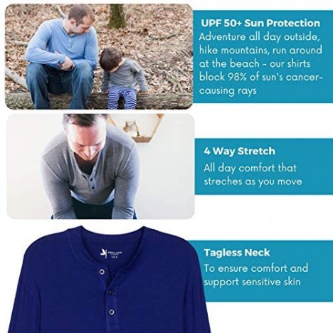 Shedo Lane Mens Sun Protective Long Sleeve Henley Shirts UPF 50+ SPF UV Protection Clothing