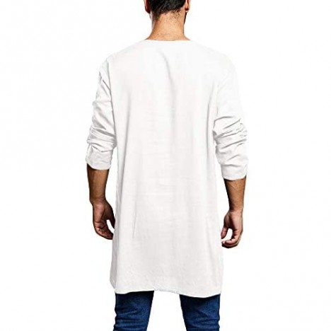 Taoliyuan Mens Kaftan Henley Shirts Tunic Longline Loose Fit Long Sleeve Light Kurta Pajama Sleepshirts