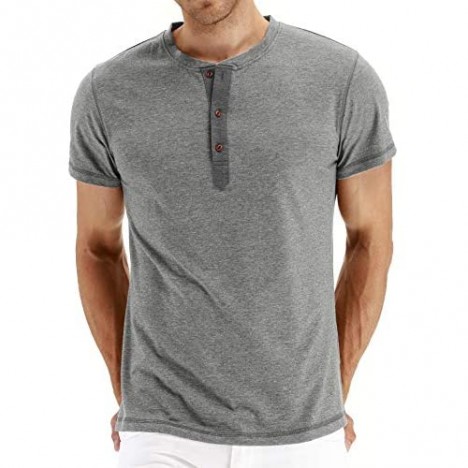 Yingqible Mens Short Sleeve Henley Shirts Casual Basic T-Shirt V Neck Pocket Tee Solid Color Button Tops