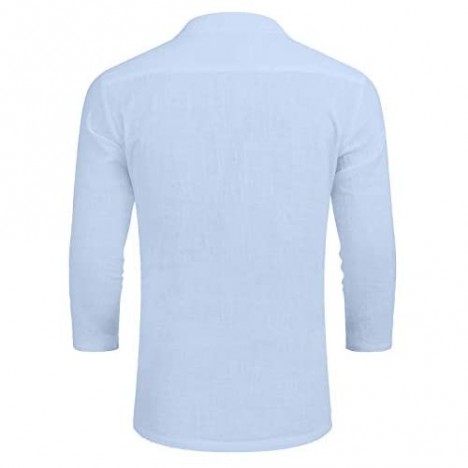 Zwirelz Men's Cotton Linen Henley Shirt 3/4 Sleeve Hippie Casual Beach Loose Yoga T Shirts Casual Button Up Plain T-Shirt