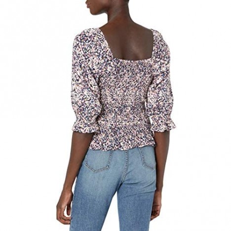 Brand - Goodthreads Women's Fluid Twill Slim Fit Puff Sleeve Square Neck Crop Shirt