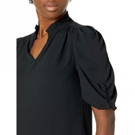 Brand - Lark & Ro Women's Georgette Half Sleeve Ruffle Neck Woven Blouse