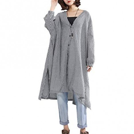 ellazhu Women Long Sleeve V-Neck Loose Cover Up Blouse Outwear Coat GA1505