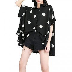 ellazhu Women's Batwing Sleeve Dot Printed Button Down Blouse Top for Summer GY1903