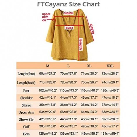 FTCayanz Women's Linen Tops Shirts Summer Casual Jacquard Tunic Blouse
