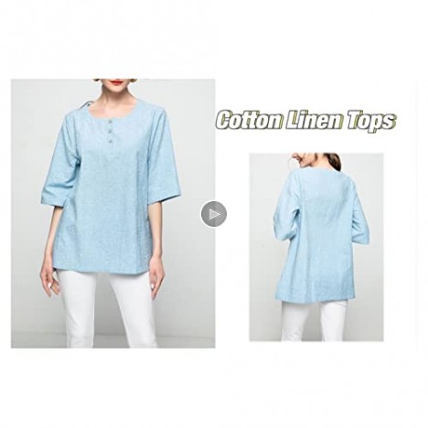 FTCayanz Women's Linen Tops Shirts Summer Casual Jacquard Tunic Blouse