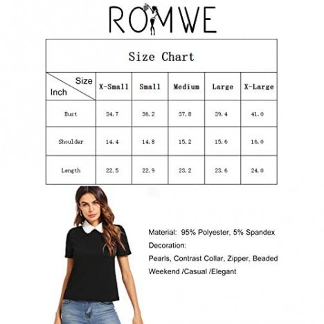 Romwe Women's Cute Contrast Collar Short Sleeve Casual Work Blouse Tops