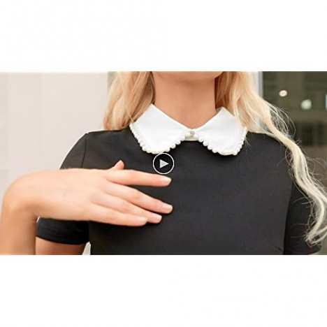 Romwe Women's Cute Contrast Collar Short Sleeve Casual Work Blouse Tops