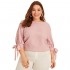 Romwe Women's Plus Size 3/4 Sleeve Pearl Beaded Tie Knot Cuff Solid Blouse Tops Shirt