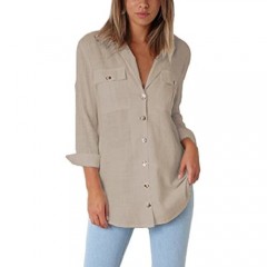 Vetinee Women's Casual Button Down Blouse Shirts Cuffed Sleeve Loose T-Shirt Tops