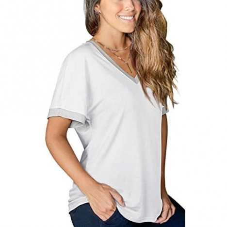 WIHOLL Womens Tshirts Short Sleeve V Neck Loose Fit Summer Casual Tops