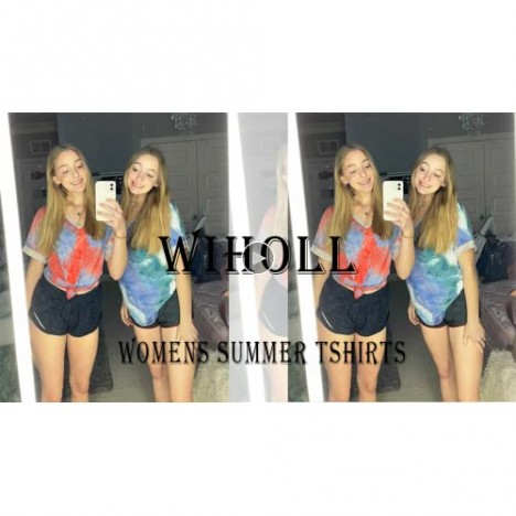 WIHOLL Womens Tshirts Short Sleeve V Neck Loose Fit Summer Casual Tops