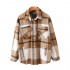 Womens Casual Wool Blend Plaid Lapel Button Down Long Sleeve Shacket Jacket Coat Winter Loose Oversize Shirts