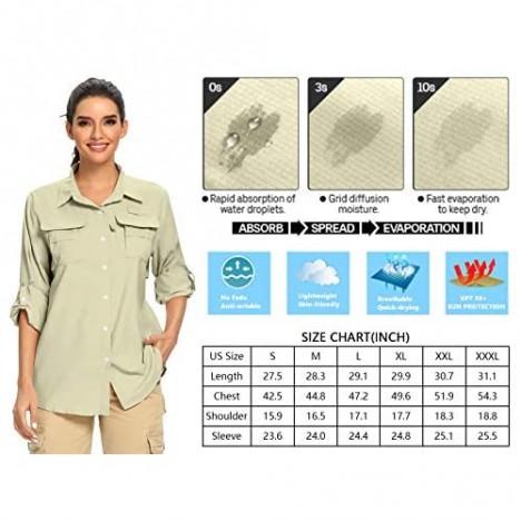 Long Sleeve Outdoor Cool Quick Dry Fishing Hiking Gardening Shirts mosingle Womens UPF 50 UV Sun Protection Safari Shirt 