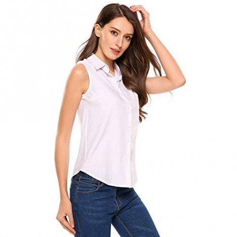 Zeagoo Women's Sleeveless Button Down Shirt Tops Solid Casual Loose Blouse