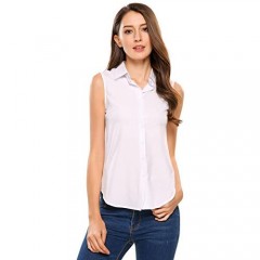 Zeagoo Women's Sleeveless Button Down Shirt Tops Solid Casual Loose Blouse